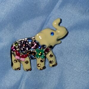 Colorful Jeweled Elephant Pin - Cream Enamel